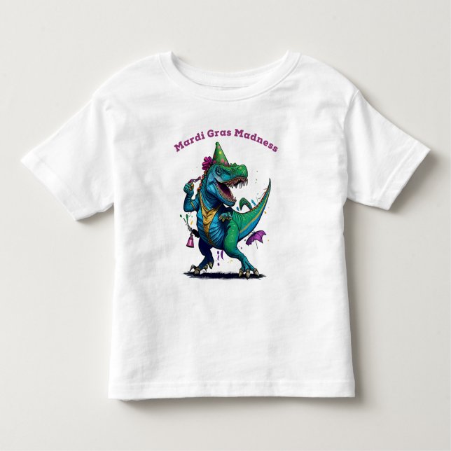 Mardi Gras Madness T Rex Dinosaur Bead Mardi Grawr Toddler T-Shirt (Front)