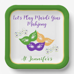 Mardi Gras Mahjong PERSONALIZE Green Gold Purple Paper Plate