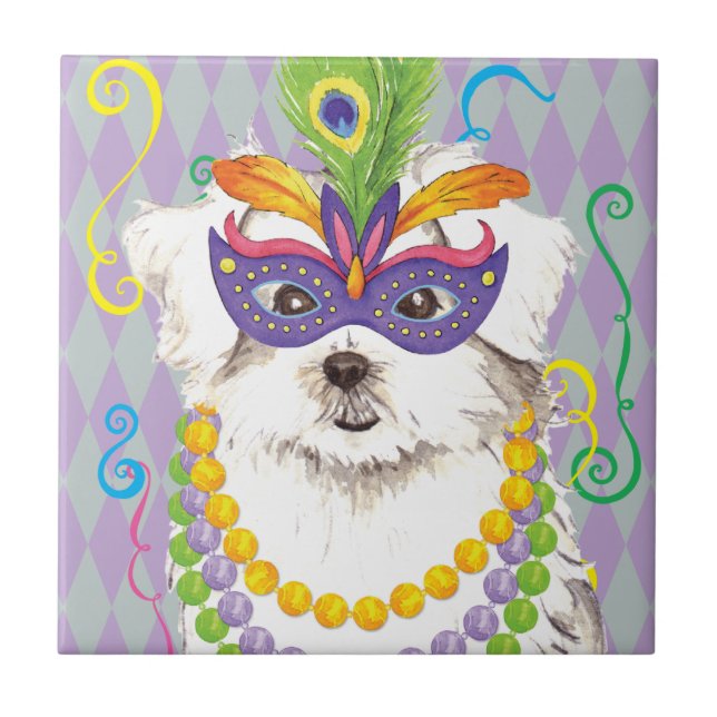 Mardi Gras Maltese Ceramic Tile (Front)