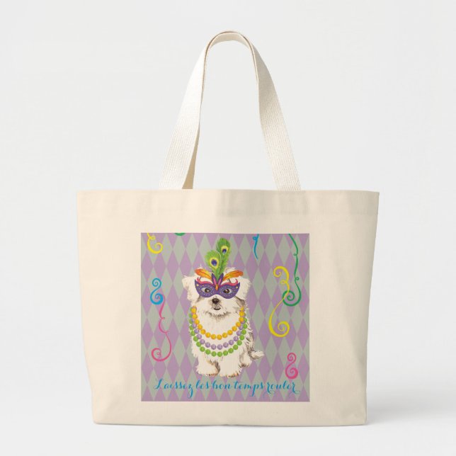 Mardi Gras Maltese Large Tote Bag (Front)