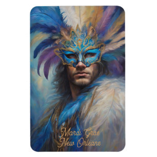 Mardi Gras Man In Feather Headdress Mask Text Magnet