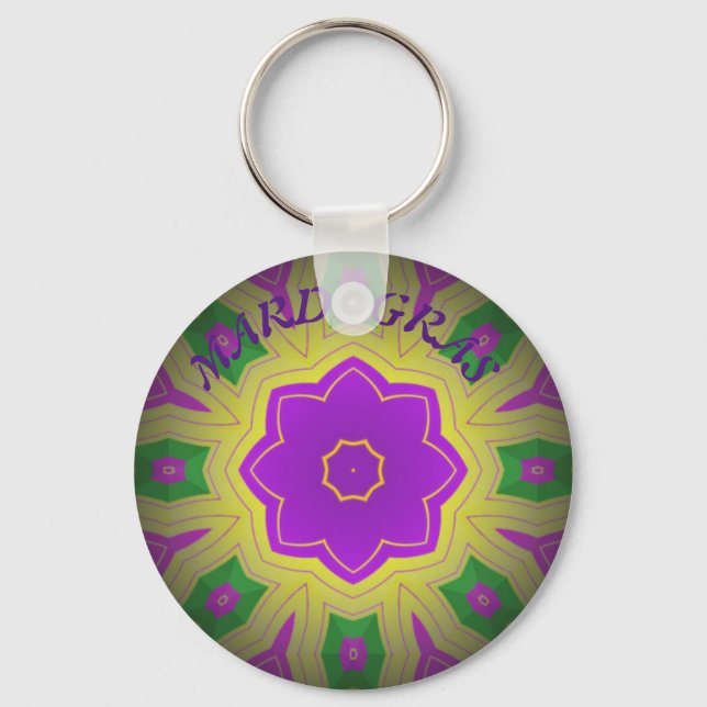 Mardi Gras, Mandala Pattern Colourful Key Ring (Front)
