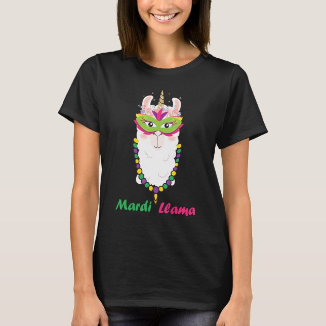 Mardi Gras Mardi Llama Funny Cute Llama Alpaca Ess T-Shirt (Front)