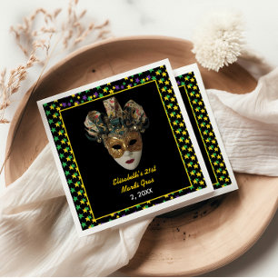 Mardi Gras Mask 21st Birthday Party Napkin