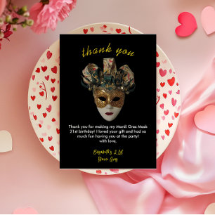 Mardi Gras Mask 21st Birthday Party Thank You Card