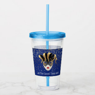 Mardi Gras Mask Acrylic Tumbler & Straw