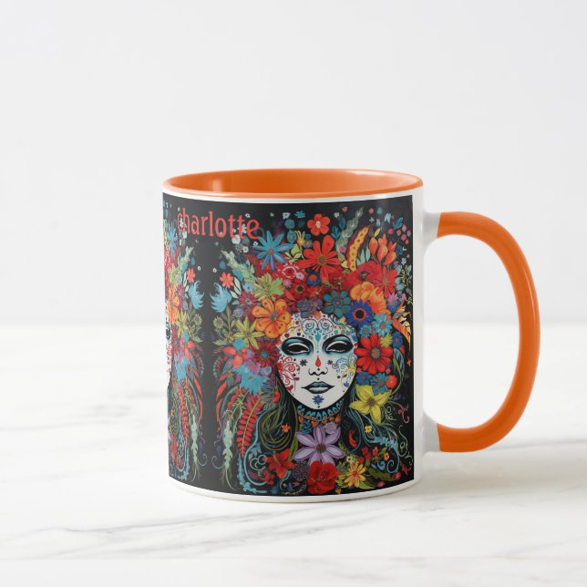 Mardi Gras Mask Add Name Flower Headdress Mug (Right)