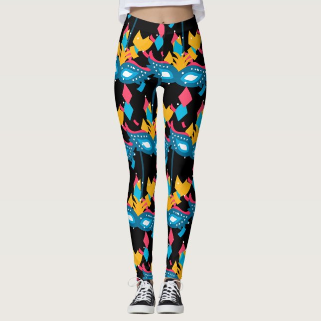Mardi Gras  Mask And Confetti Leggings (Front)