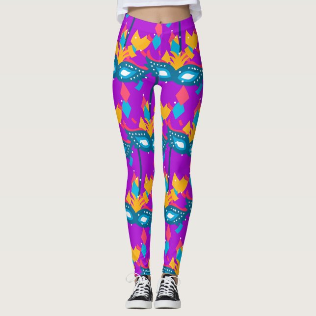 Mardi Gras  Mask And Confetti Leggings (Front)