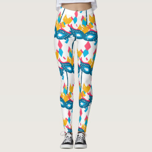 Mardi Gras  Mask And Confetti Leggings
