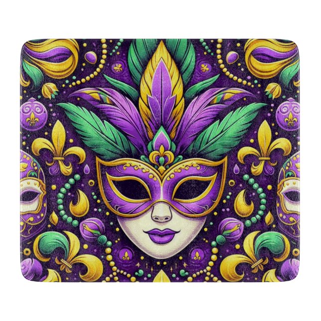 Mardi Gras mask/beads/fleur de lis Cutting Board (Front)