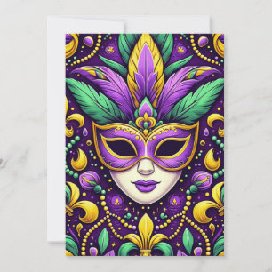 Mardi Gras mask/beads/fleur de lis Holiday Card