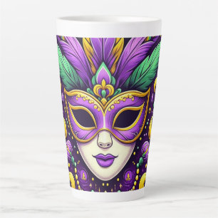Mardi Gras mask/beads/fleur de lis Latte Mug