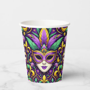 Mardi Gras mask/beads/fleur de lis Paper Cups