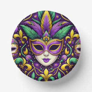 Mardi Gras mask/beads/fleur de lis Paper Plate