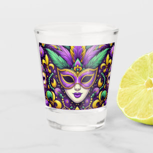Mardi Gras mask/beads/fleur de lis Shot Glass