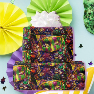 Mardi Gras Mask Beads Large Scale Carnival Wrapping Paper