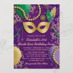Mardi Gras Mask Birthday Invitation