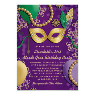 Mardi Gras Mask Birthday Invitation