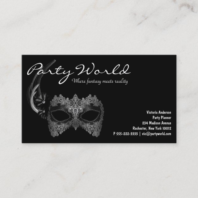 Mardi Gras Mask Black Business Cards (Front)