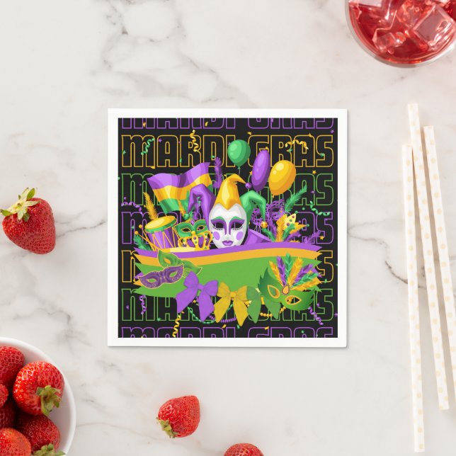 MARDI GRAS Mask Coquette Bows Napkin (Insitu)