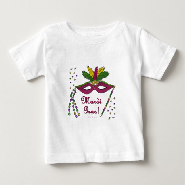 Mardi Gras Mask Feather Beads Baby T-Shirt (Front)