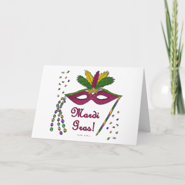Mardi Gras Mask Feather Beads Card (Front)