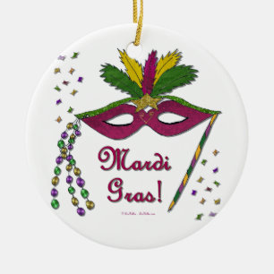 Mardi Gras Mask Feather Beads Ceramic Ornament