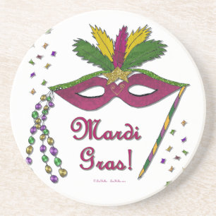 Mardi Gras Mask Feather Beads Coaster