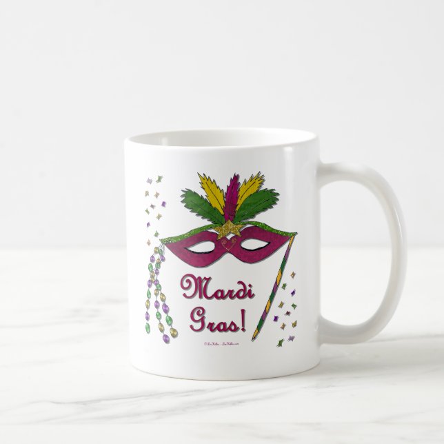 Mardi Gras Mask Feather Beads Coffee Mug (Right)