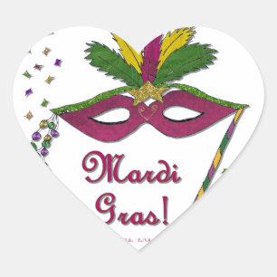 Mardi Gras Mask Feather Beads Heart Sticker