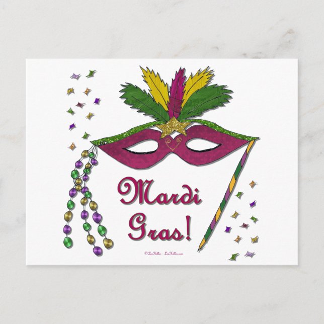 Mardi Gras Mask Feather Beads Postcard (Front)
