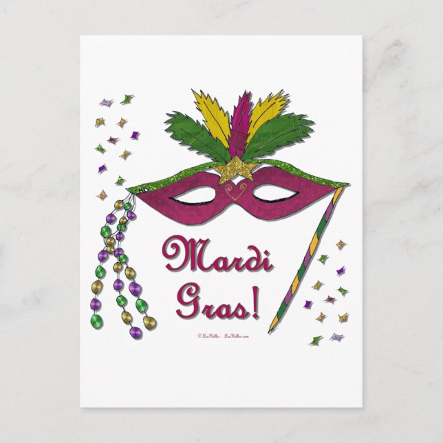 Mardi Gras Mask Feather Beads Postcard (Front)