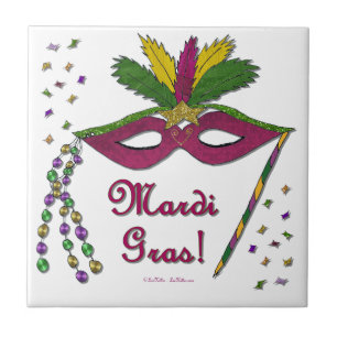 Mardi Gras Mask Feather Beads Tile