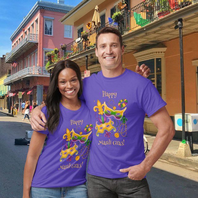 Mardi Gras Mask Fleur de Lis Beads King Cake T-Shirt (Creator Uploaded)