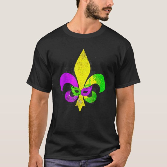 Mardi Gras Mask Fleur de Lis New Orleans Carnival  T-Shirt (Front)