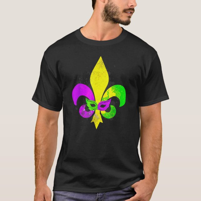 Mardi Gras Mask Fleur De Lis New Orleans Carnival  T-Shirt (Front)