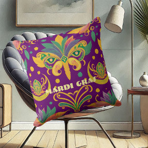 Mardi Gras Mask Fleur De Lis Purple Green Gold Cushion