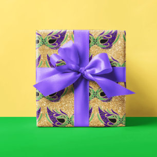 Mardi Gras Mask Green Purple Gold Yellow Wrapping Paper