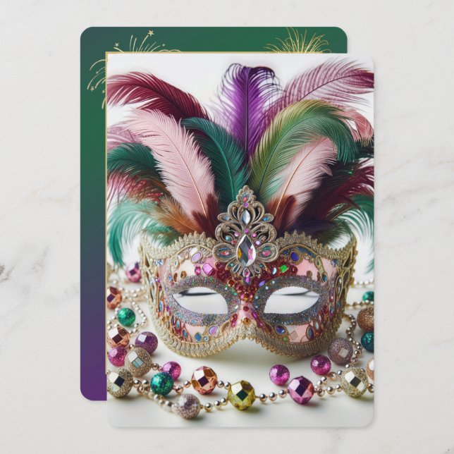 Mardi Gras Mask Party Invitation (Front/Back)