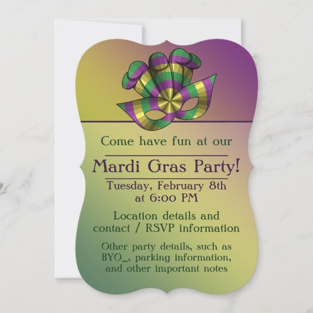 Mardi Gras Mask Party Invitation (Front)