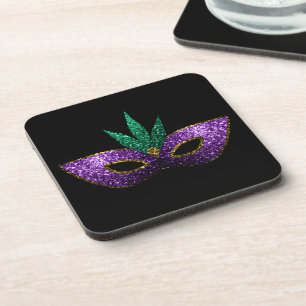 Mardi Gras Mask Purple Green Gold Sparkles Coaster
