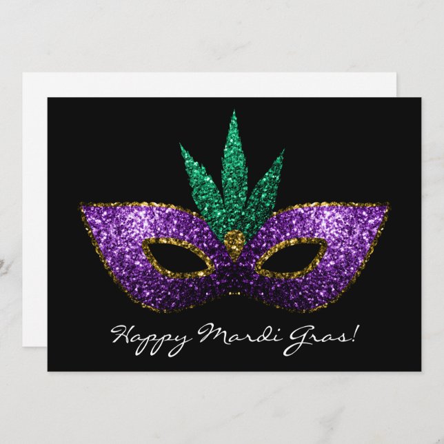 Mardi Gras Mask Purple Green Gold Sparkles Invite (Front/Back)