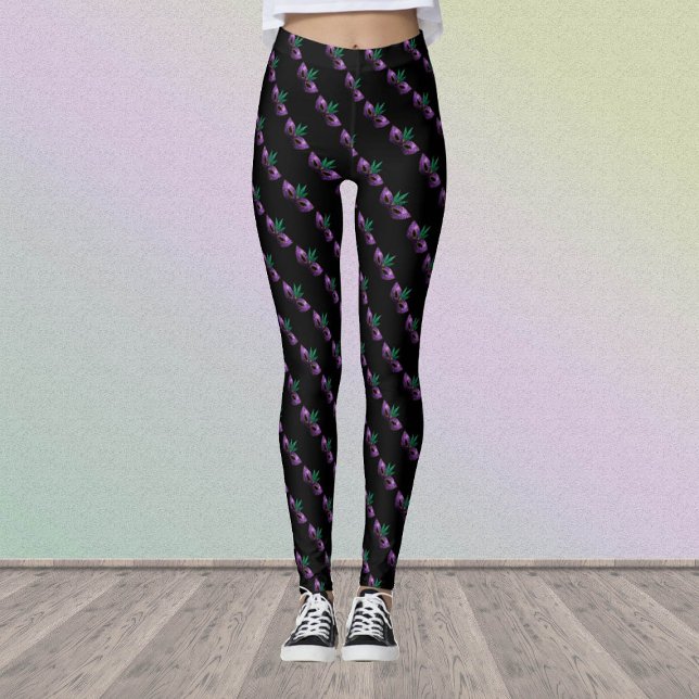 Mardi Gras Mask Purple Green Gold Sparkles pattern Leggings (Creator Uploaded)