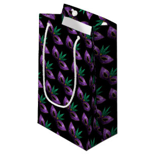 Mardi Gras Mask Purple Green Gold Sparkles pattern Small Gift Bag