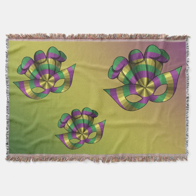 Mardi Gras Mask Throw Blanket (Front)