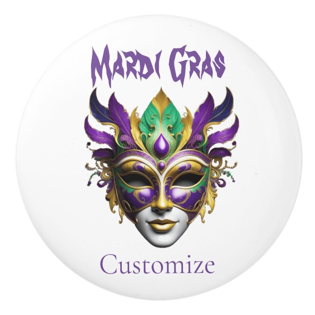 Mardi Gras Mask Thunder_Cove Ceramic Knob (Front)