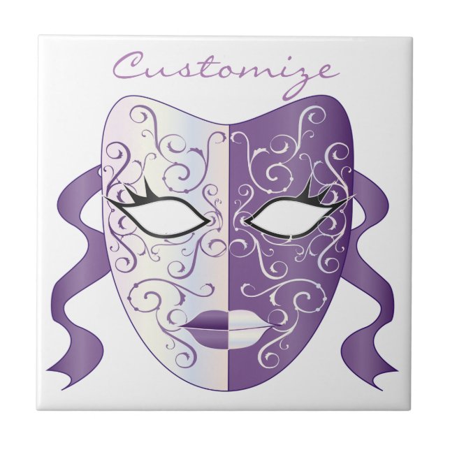 Mardi Gras Mask Thunder_Cove Ceramic Tile (Front)