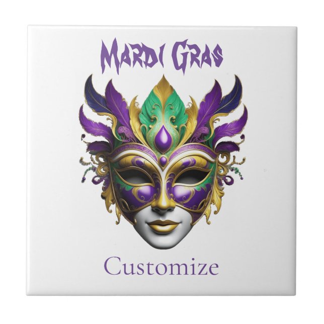 Mardi Gras Mask Thunder_Cove Ceramic Tile (Front)