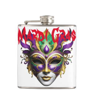 Mardi Gras Mask Thunder_Cove Hip Flask